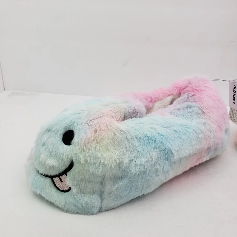 NEW Old Navy Girls Size XL 3-4 Critter Smile Slip On Fuzzy Comfort Slippers